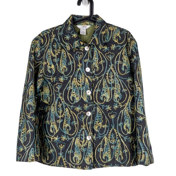 Stonebridge Jackets & Blazers - Stonebridge Boho Embroidered Jacket S Wool Blue Green Yellow Paisley Swirl Leaf